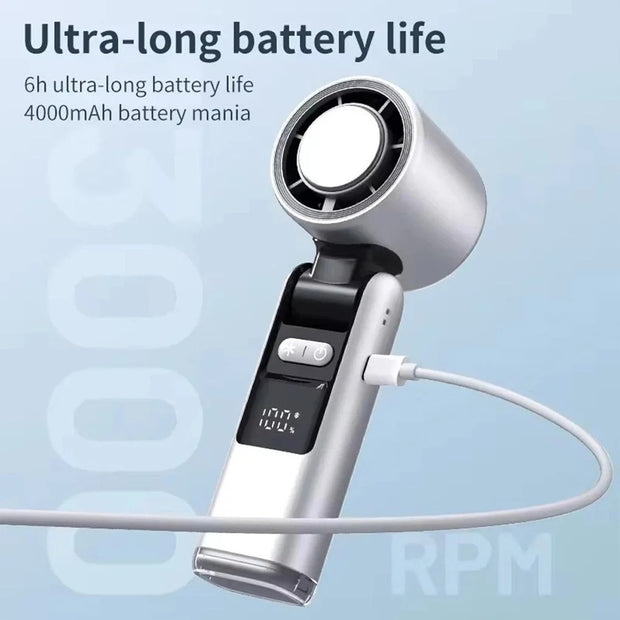 Violent Ice Cooling Fan Handheld Portable Fan Rechargeable Speed Ice Cooling Handheld Small Fan High Speed Folding Neck Type Fan Random Color