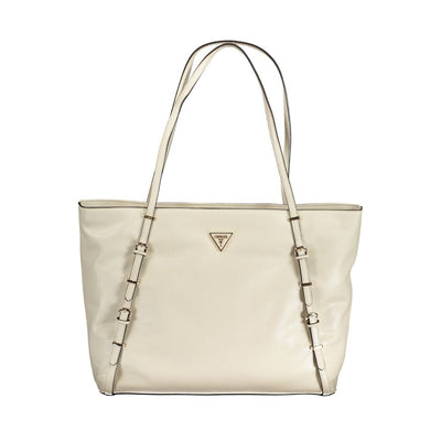 Beige Polyurethane Women's Handbag