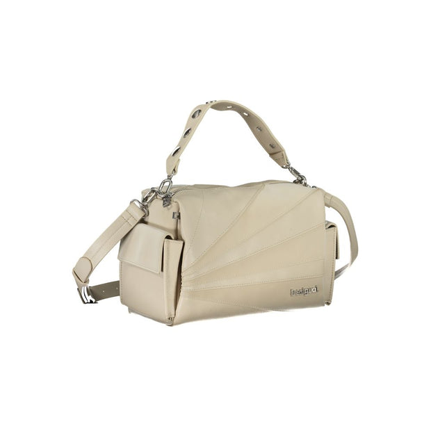 Beige Polyurethane Women Handbag