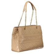 Beige Polyurethane Women Handbag