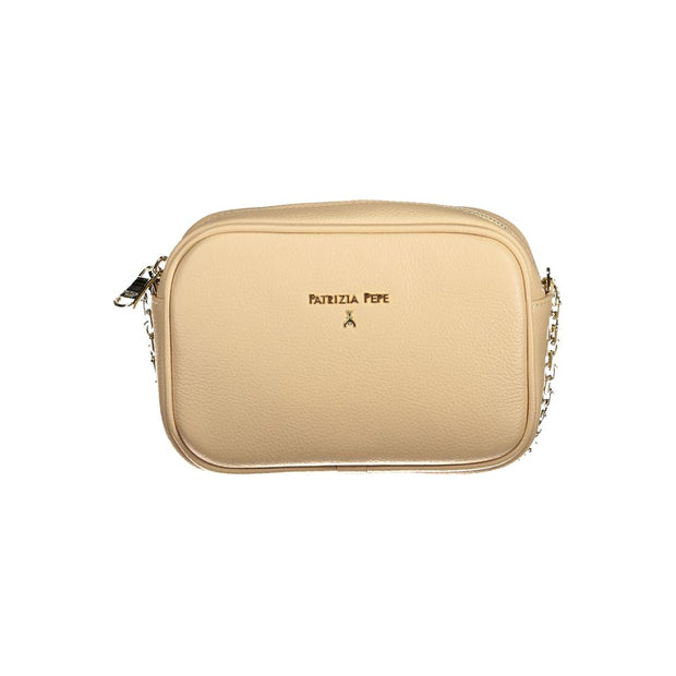 Beige Leather Women Shoulder Bag
